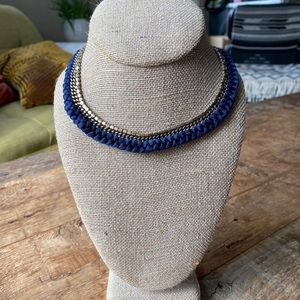 Navy Braided Crystal Collar Necklace